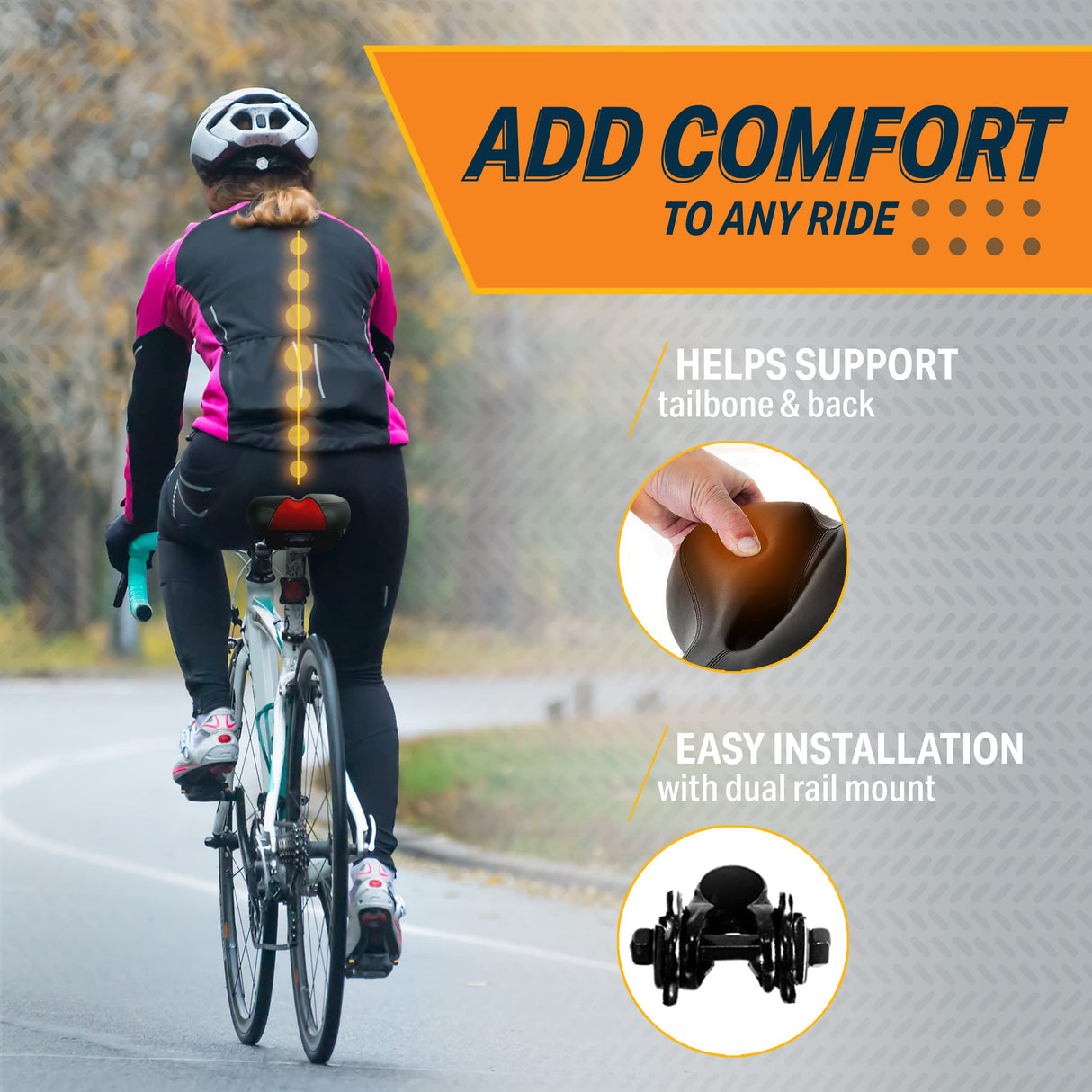 Bikeroo Bike Seat - Peloton Seat Cushion - Bicycle Saddle Replacement - Wide Cushioned Comfortable Seat for Men & Women - Compatible with Exercise, Road, and Stationary Bikes